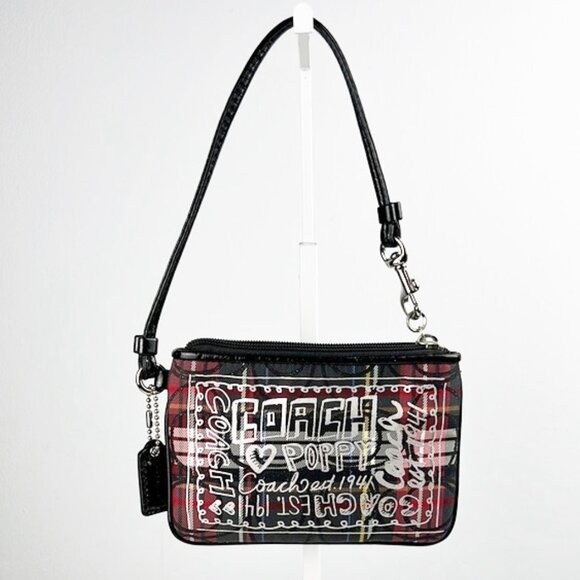 RARE Coach Poppy Collection Tartan Plaid Glittery Metallic Monogram Wristlet - Picture 1 of 15